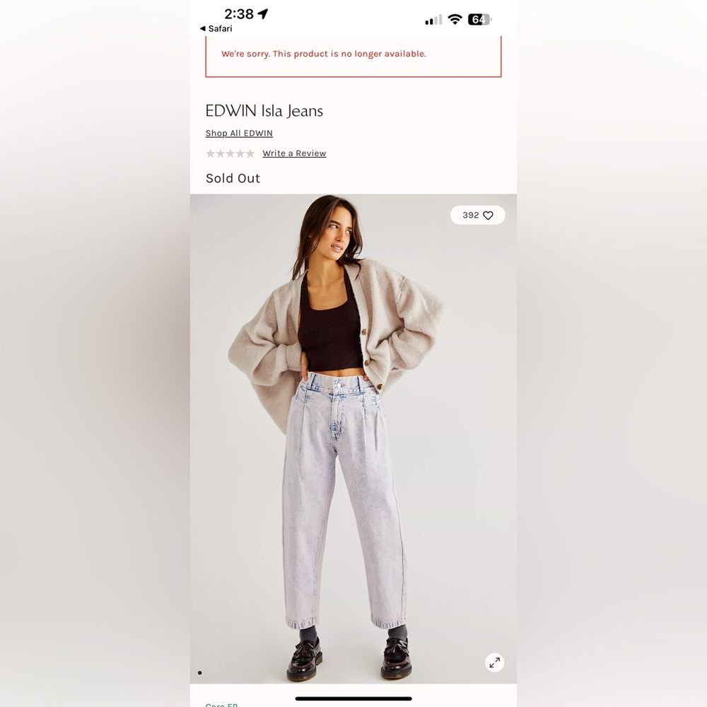 FREE PEOPLE FP / EDWIN Isla Jeans size 27 SOLD OUT ON FREE PEOPLE
